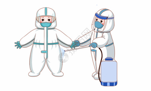 消毒设备医护人员给防护服消毒GIF高清图片
