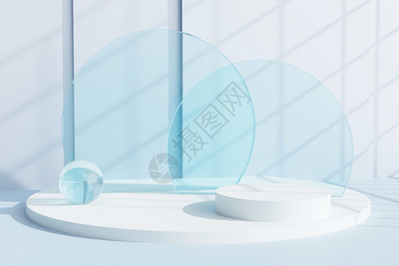 水晶质感按钮清新淡蓝玻璃展台设计图片