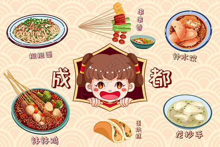 中华美味卡通成都美食系列插画