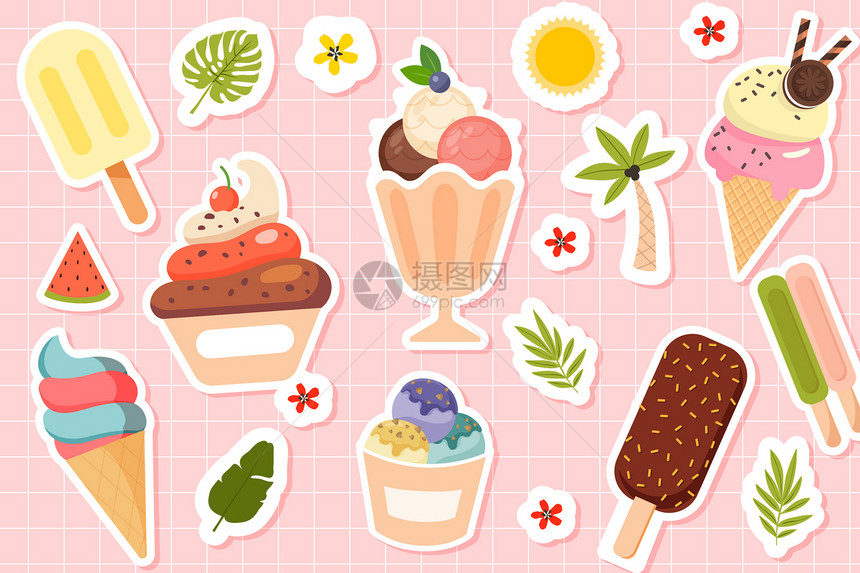 立夏夏季清凉冰淇淋矢量插画图片