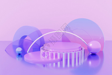 粉紫色小花梦幻渐变紫色玻璃展台设计图片