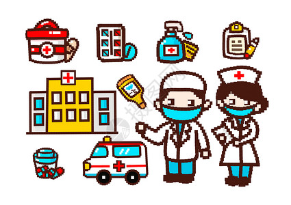 医生护士医院救护车护士节卡通像素画背景图片
