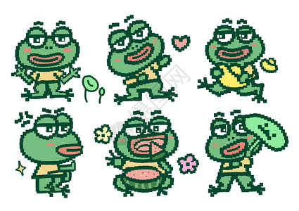 夏天卡通拟人青蛙可爱像素画插画