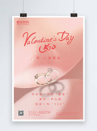 淡粉色玫瑰花蕾粉色520情人节海报模板