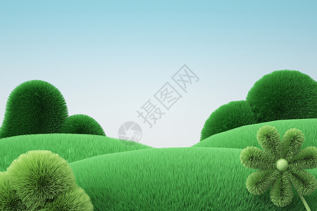 山坡插画绿色毛绒山坡背景设计图片