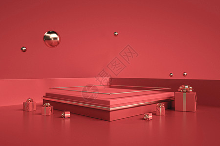 立体漂浮球插图红色电商展台建模设计图片