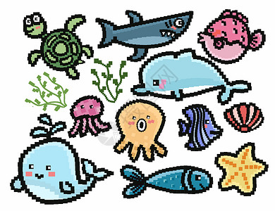 世界海洋日章鱼世界海洋日海洋生物像素画插画
