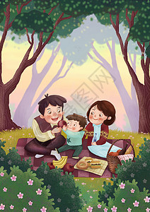 一家人露营野餐背景图片