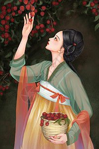 女水果古风美人厚涂插画插画