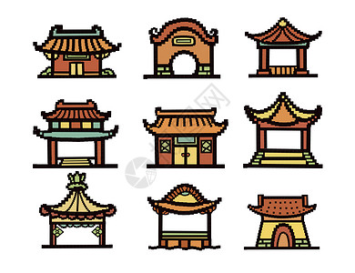 古风图标素材中国风古风建筑世界博物馆日中国文化像素画2插画