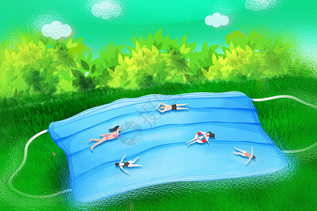 创意疫情生活背景创意防疫泳池背景设计图片