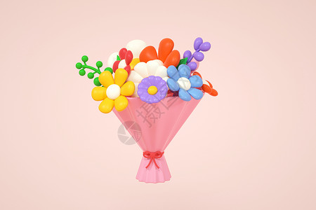 创意C4D520情人节一束鲜花可爱3D立体模型背景图片