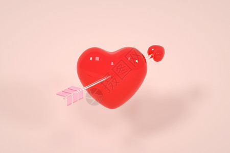 立体心形箭头创意C4D520情人节一箭穿心可爱3D立体模型插画