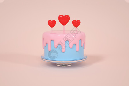 庆祝情人节创意C4D520情人节爱心蛋糕可爱3D立体模型插画