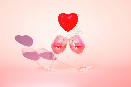 爱心杯创意C4D520情人节烛光晚餐红酒杯3D立体模型插画