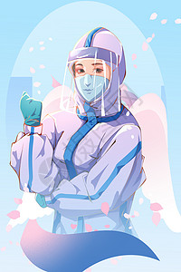 蓝色护士节抗疫护士国风插画图片