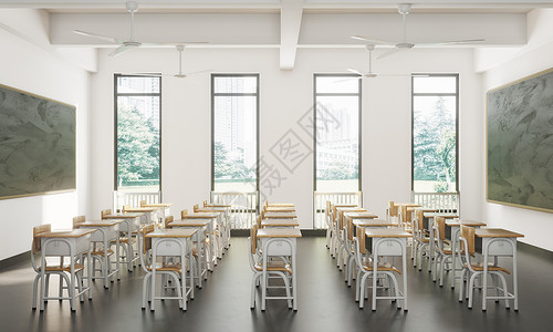 阳光教室3D简约教室场景设计图片