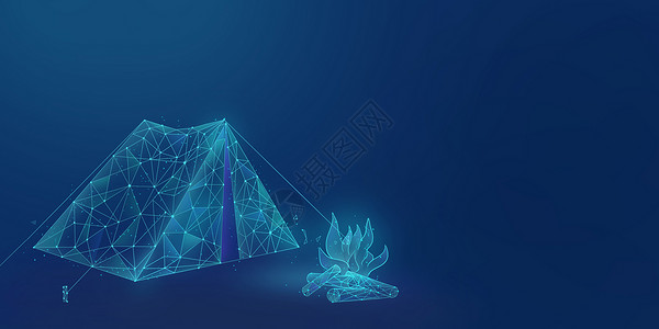 露营篝火蓝色线条野营帐篷篝火背景设计图片