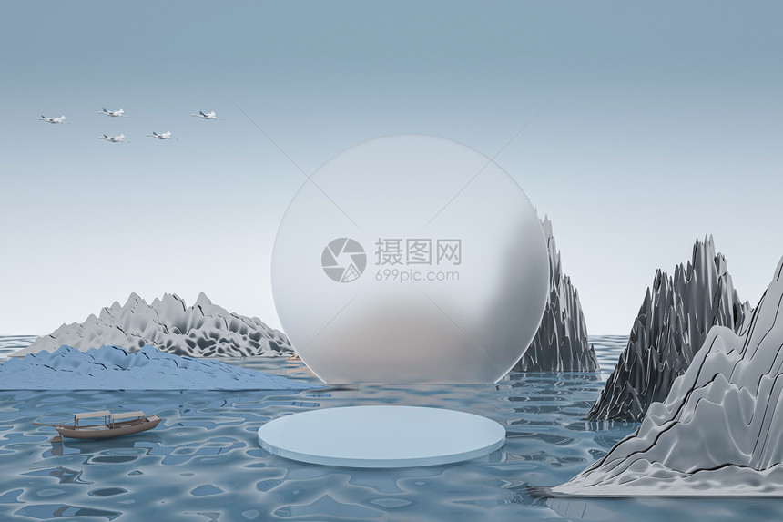 中国风山水展台建模图片