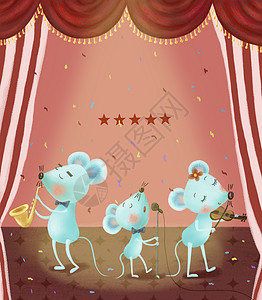 小提琴儿童老鼠一家系列之演奏插画