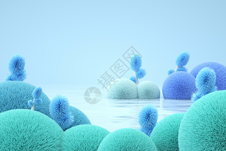 蓝色植物底纹毛绒山峰水面背景设计图片