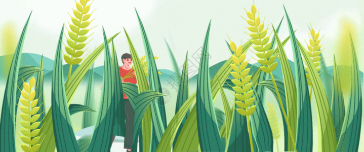 绿色小麦二十四节气之小满插画GIF高清图片