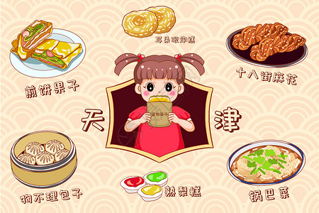 卡通天津美食背景图片