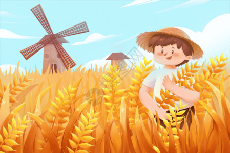 农业农民伯伯二十四节气芒种节气主题横版插画GIF高清图片