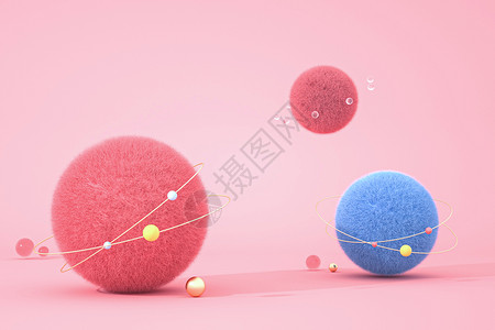 红色的玩具球粉色毛球场景建模设计图片