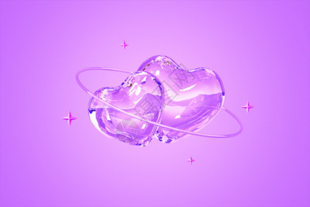 粉色透明水母创意C4D情人节爱心立体模型gif动图高清图片