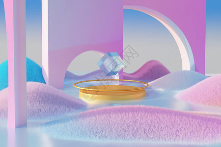 粉紫色证书blender超现实梦幻毛绒场景设计图片