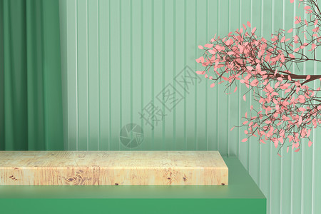 绿色木头台面展台建模背景图片