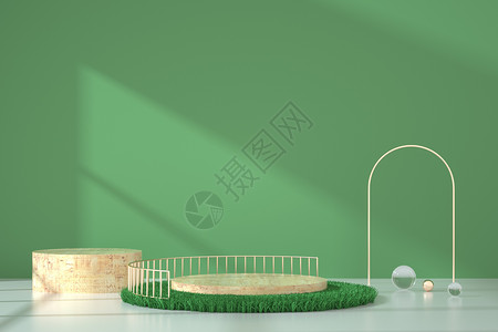 绿色木纹展台建模背景图片