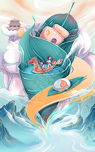 端午节赛龙舟国潮风插画躁动的咸鸭蛋背景图片