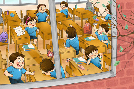 儿童桌椅校园生活之小学生课间活动插画插画
