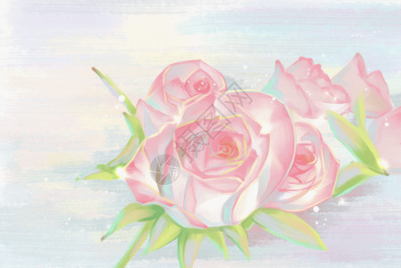 带绿叶的玫瑰玫瑰微光唯美插画GIF高清图片