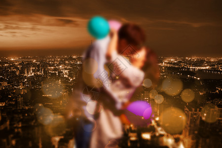 爱情夜景素材浪漫情侣城市拥吻背景设计图片