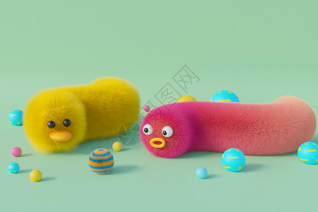 小鸭子玩具blender可爱卡通毛绒场景设计图片