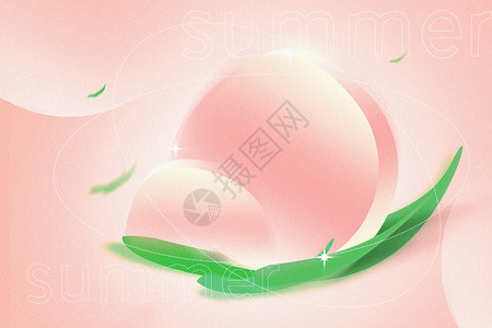 桃子便签弥散风拟物化夏日水果桃子背景设计图片