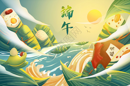 创意端午背景中国传统佳节端午节创意插画海报插画