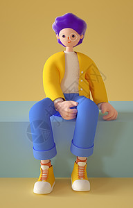 人物建模C4D男孩坐姿模型插画