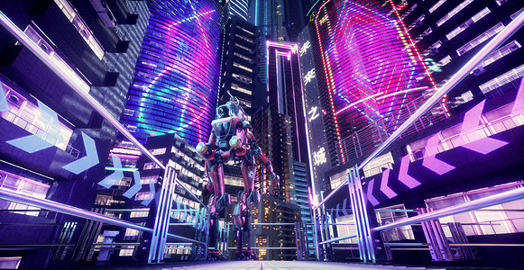 立体游戏素材C4D赛博朋克未来之城场景插画
