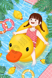 夏天泳池里的女孩背景图片