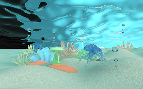 世界海洋日章鱼c4d海底生物设计图片