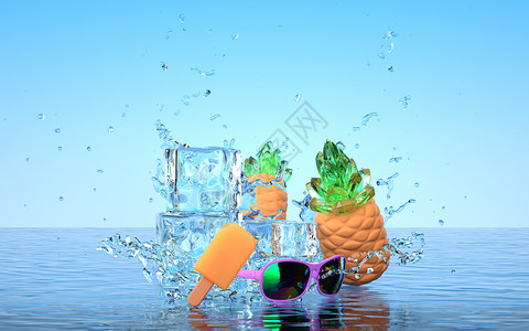 菠萝饮品摄影3d夏季场景背景设计图片