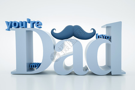 蓝色父亲节字体3D创意父亲节立体字场景设计图片