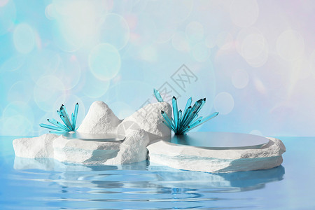 蓝色水晶冰瀑布blender清新石头展台设计图片