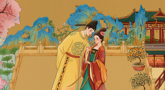 中国皇宫长恨歌之唐玄宗送簪子为定情信物给杨贵妃插画