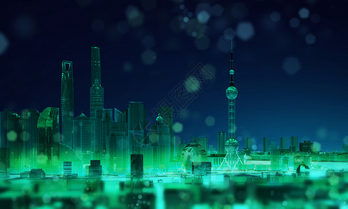 绿色科技光线城市建筑空间背景图片