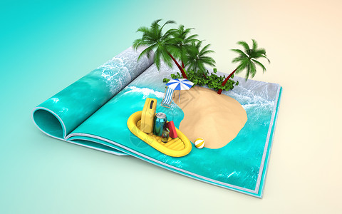 海面插画c4d创意海滩3d夏天设计图片
